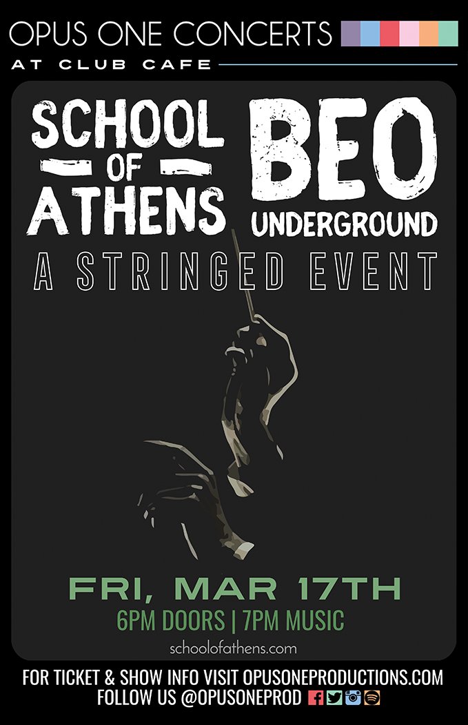 TONIGHT! Early Show: <a href="/ClubCafeLive/">Club Cafe</a>: A Stringed Event: <a href="/BeoSQ/">Beo String Quartet</a> / <a href="/schoolofathens_/">School of Athens</a>! 
$8, Doors 6PM, Tix: bit.ly/2nvkKE1