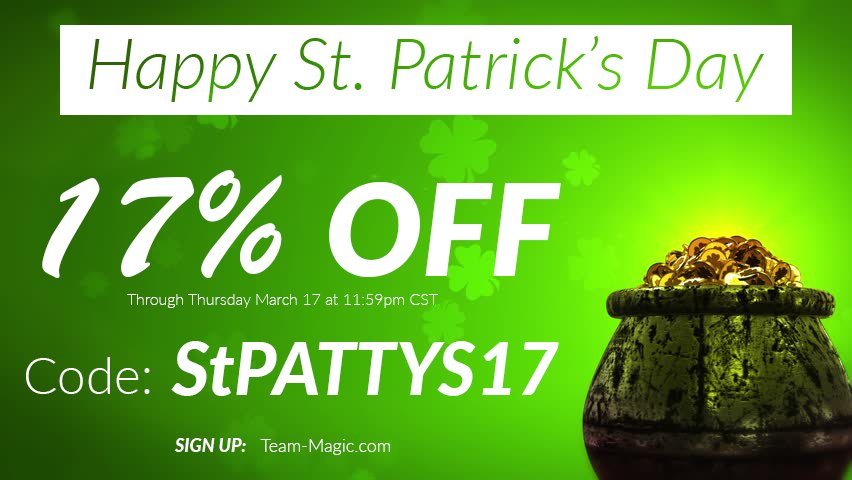 We're having a #StPatricksDay Sale! Use the code below to get 17% OFF any Team Magic race today only! SIGN UP: bit.ly/TeamMagic