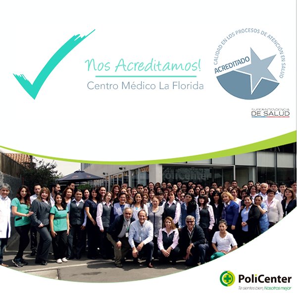 Policenter_cl's tweet photo. Te contamos que nuestro Centro Médico La Florida ya se encuentra #Acreditado por la Superintendencia de Salud! #Policenter es #MasSalud https://t.co/6youa05nom