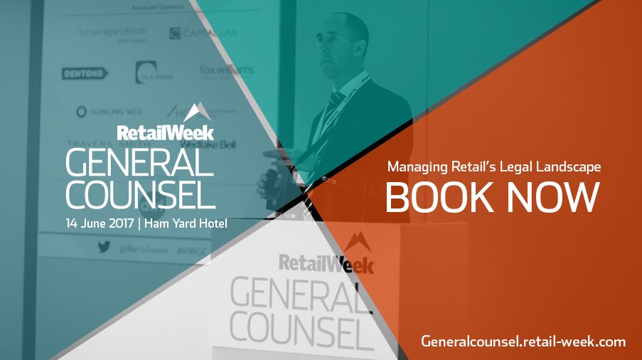 RetailWeek's tweet image. Last chance to get your hands on our launch rate for Retail Week General Counsel 2017- Book your place here bit.ly/2malMF3 #RWGC