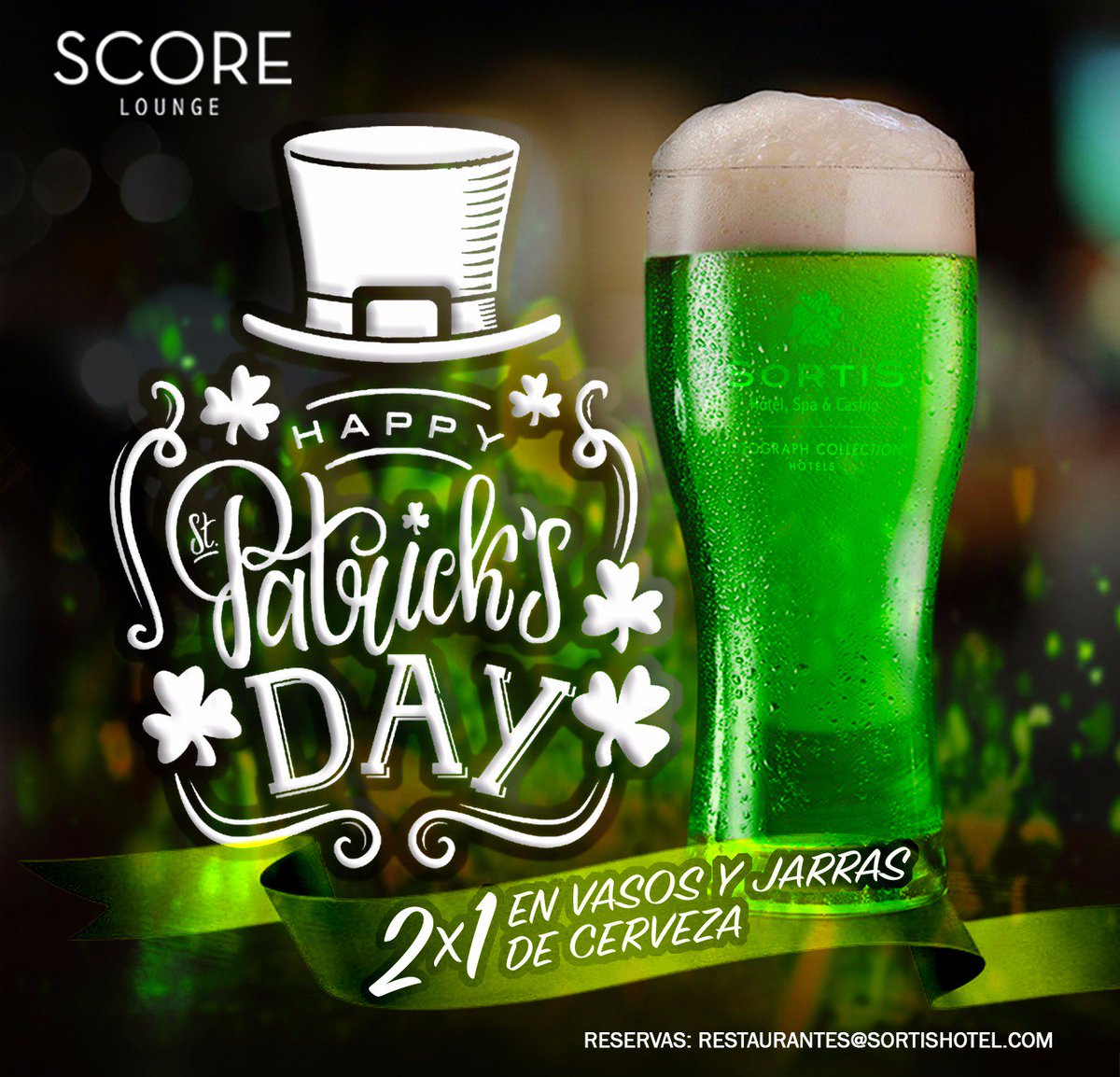 sortishotel's tweet photo. Celebremos St. Paticks Day al mejor estilo #SortisHotel con 2X1 en jarras y vasos de cerveza draft. Ven a #ScoreBar ¡HOY! https://t.co/GtpZtD7Fda
