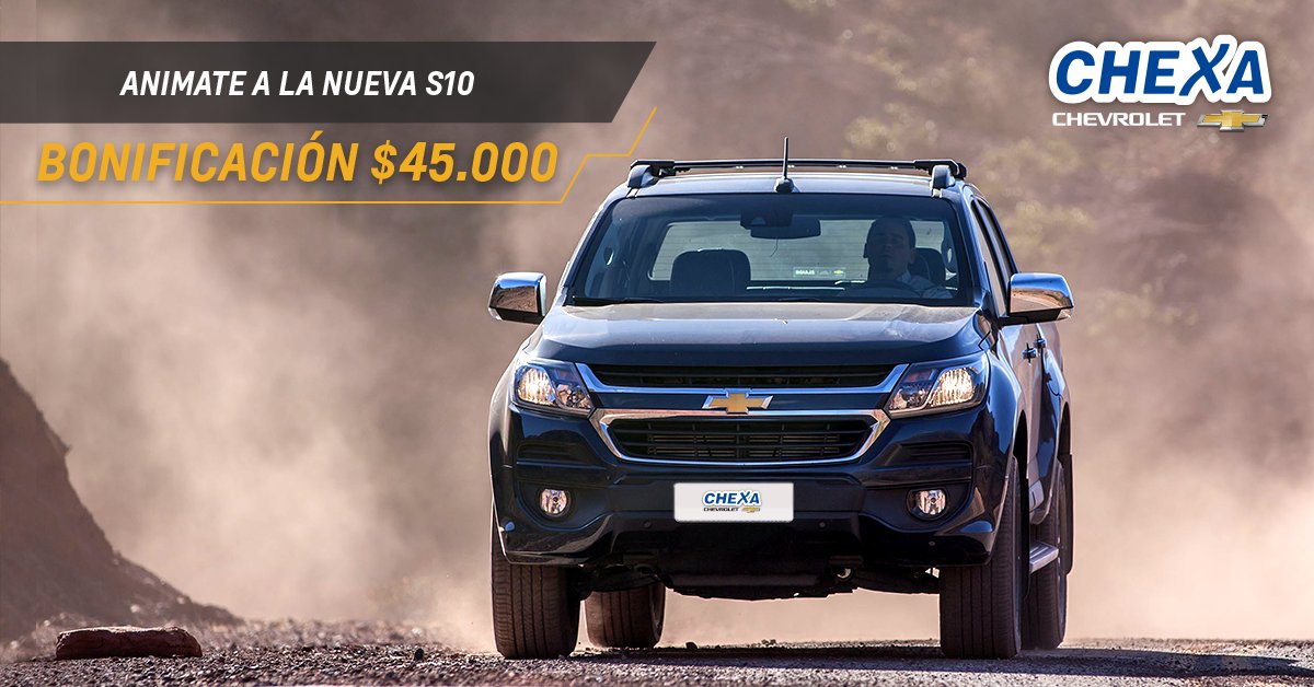Chexa_Chevrolet's tweet photo. ¡Elegí la versión Cabina Doble o High Country y tené tu S10 con una bonificación de $45.000! #Chevrolet #Chexa https://t.co/tke4d2USZa https://t.co/RH55aVBcFA