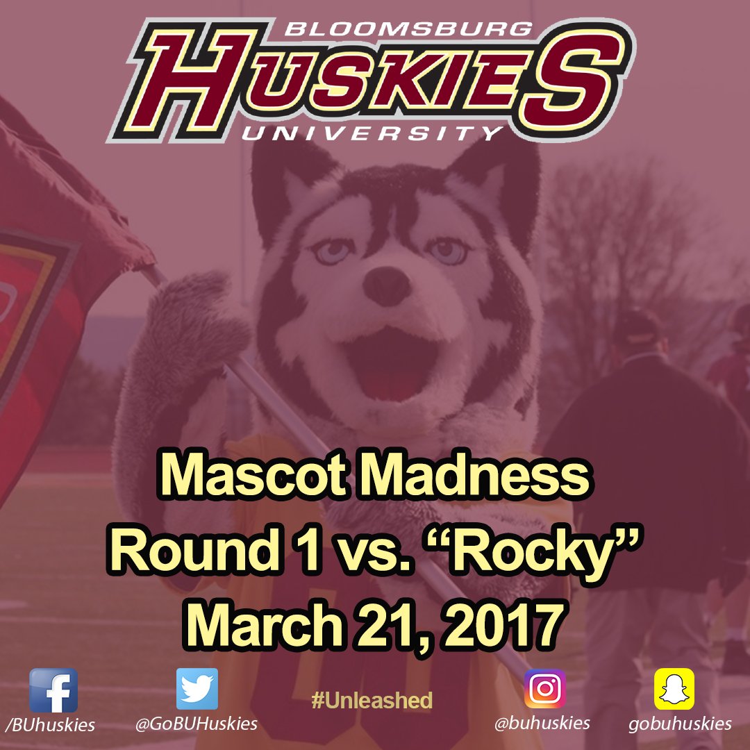 GoBUHuskies's tweet photo. Roongo🐾 vs. Rocky 

Round one - Let's do this!

See you Tuesday, @Rock_Athletics #MascotMadness #VoteRoongo https://t.co/aLnhY8NKQJ