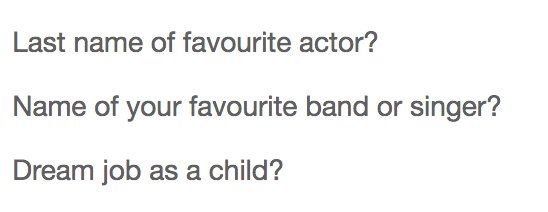 Good account recovery questions have definitive answers that don't change over time. Here are some not so good examples! #goodux