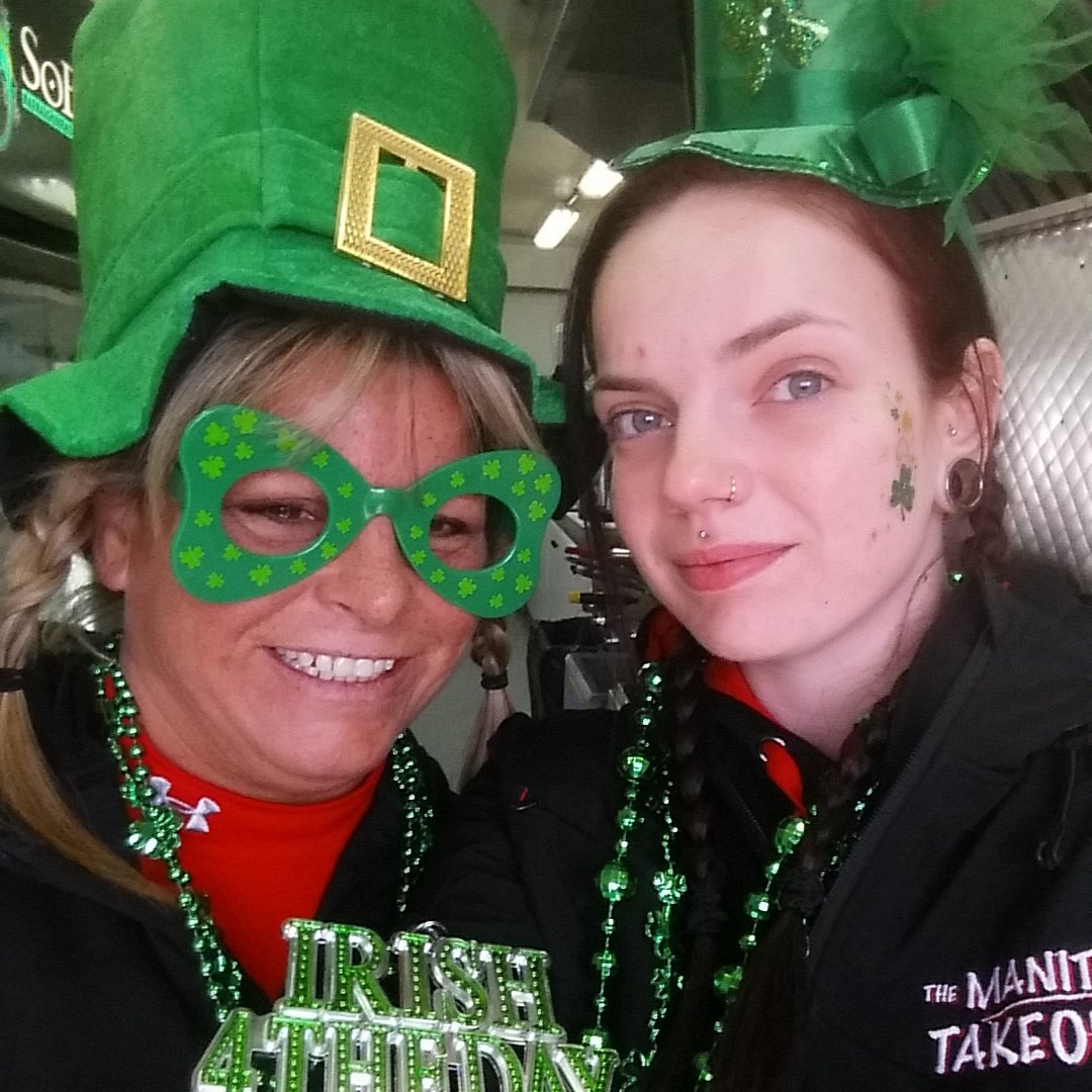 ManitouTakeout's tweet photo. Get your St Patties Day munch on @ManitouTakeout ! #StPatricksDay #kwawesome #mmmmpoutine #hotdogs #fishandchips https://t.co/PgZR2BYtUE