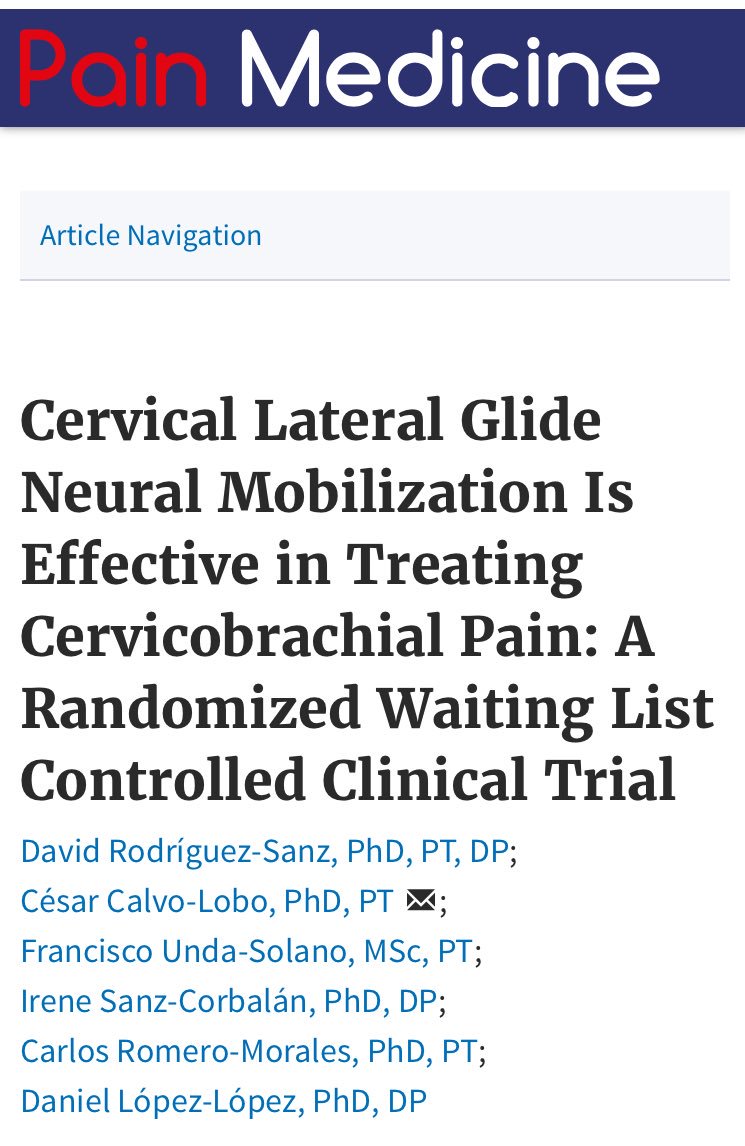 carlosromero86's tweet photo. New paper πhttps://t.co/cGD8gC6WPS #neuralmobilization #cervicobrachialpain congrats @fisiocesarcalvo @Dr_D_Rodriguez @lopezlopez_dani ππ» https://t.co/Dz6xQGmPZo