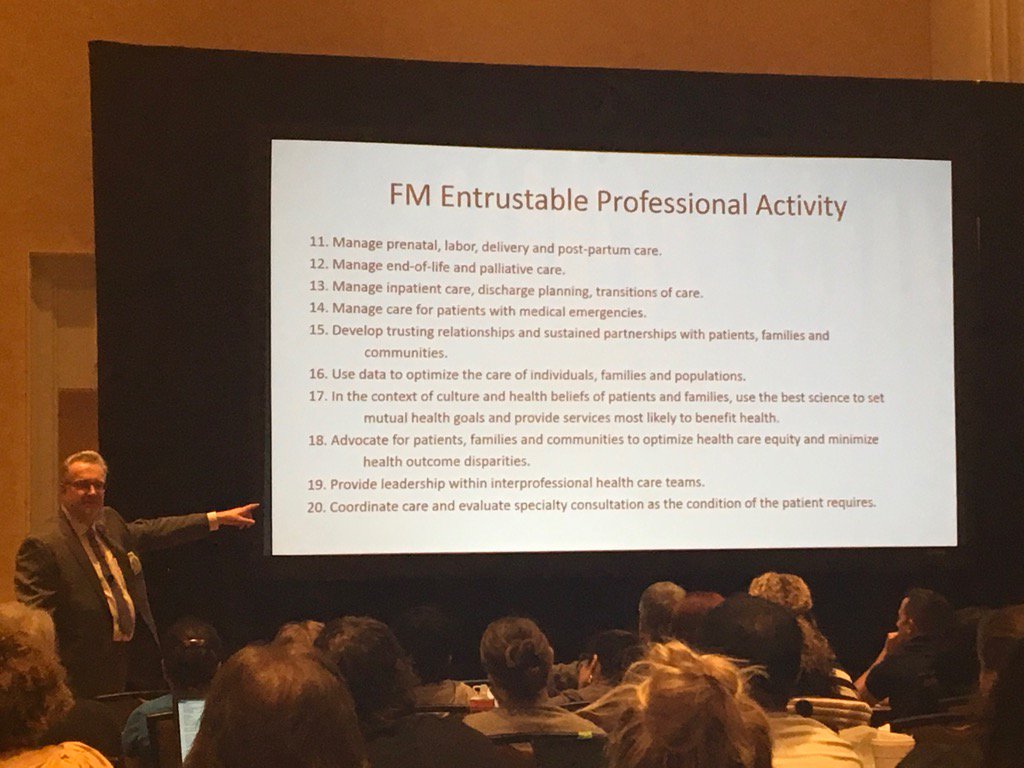 IILaBaere's tweet photo. Dr. Harry Lausen explains FM EPA's as they relate to milestones and competencies across the continuum. #ACOFP17 https://t.co/j1kYZKayaK
