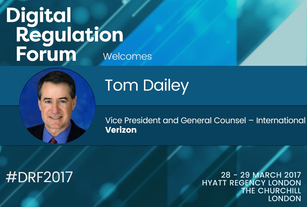 TelcoRegulation's tweet photo. Tom Dailey, VP and General Counsel, Verizon talks on Verizon’s plans for #5G: challenges and opportunities: https://t.co/CJ25IAF4be #drf2017 https://t.co/MopBa8YNtp