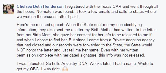 txadopteerights's tweet photo. Agencies close and when records get to the state, different procedures. #DNATruth #DNAnotPrivate #SB329 private @85thLegislature https://t.co/JWQ0waARp1