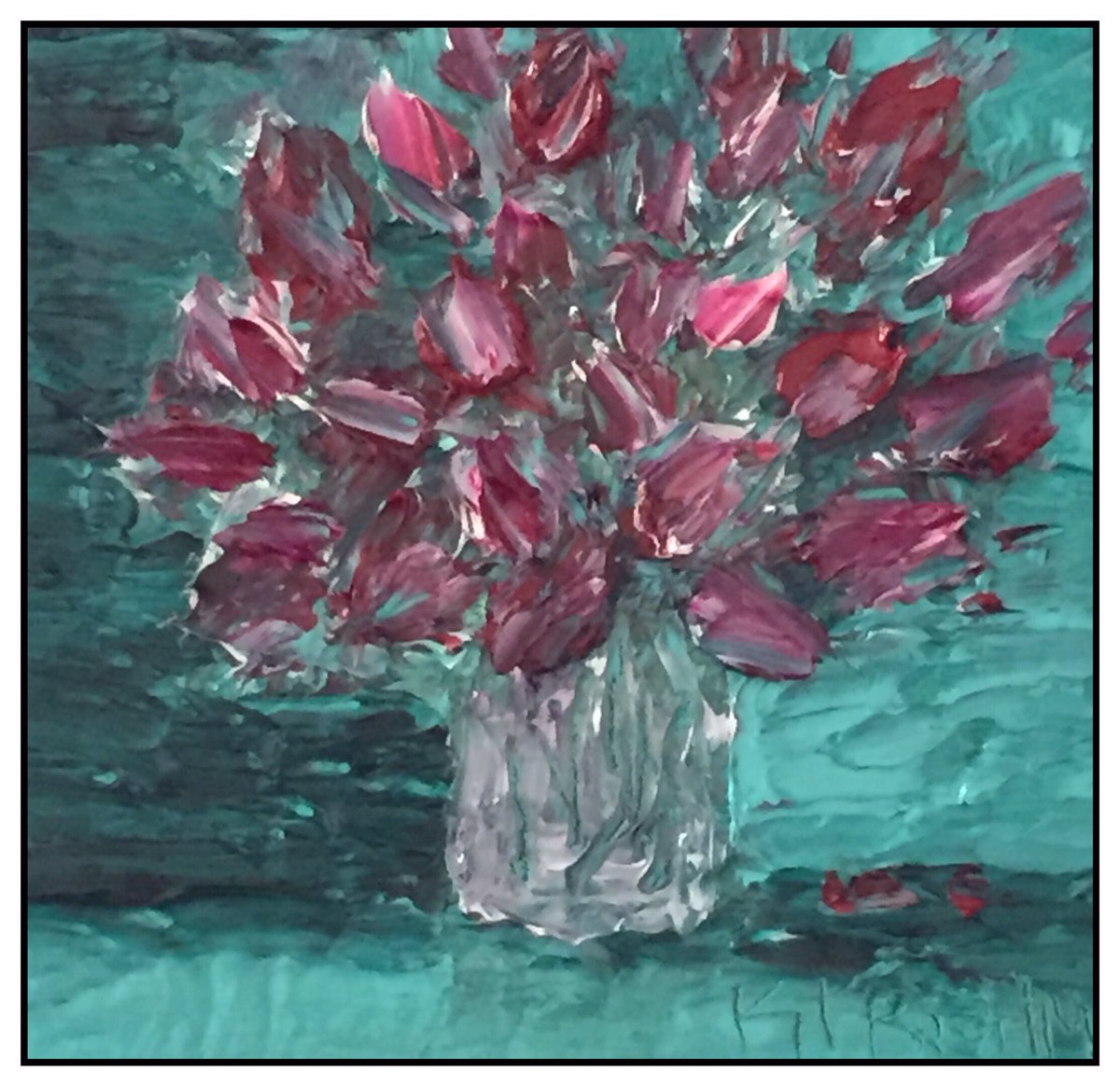 ktriehm's tweet photo. Newest 4" x 4" water mixable oil painting finished so I could "paint off" my excitement of a new baby grand daughter today!!  Come on out!!! https://t.co/YIC7VovGtN