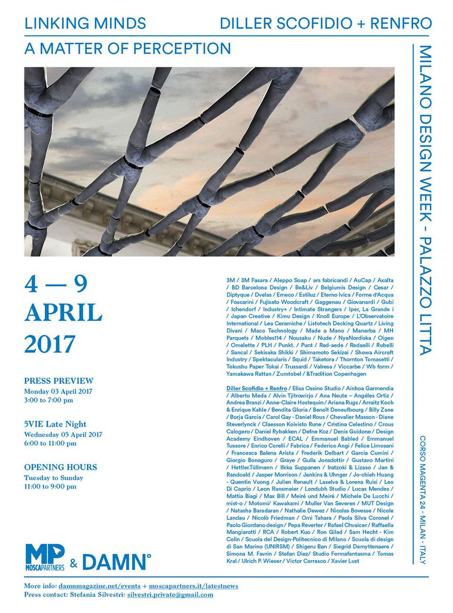 MoscaPartners's tweet photo. Save the Date!
#AMatterOfPerception #LinkingMinds
4-9 April 2017 #PalazzoLitta
@damntwice @dsrny

Looking forward to seeing you there! https://t.co/KLZdvtH2U5