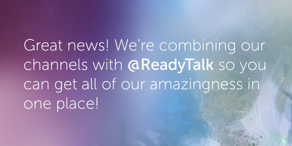 foxdenio's tweet photo. We'll be over at the @ReadyTalk handle. Follow us there to stay up-to-date on all of our news! https://t.co/puYP71attm