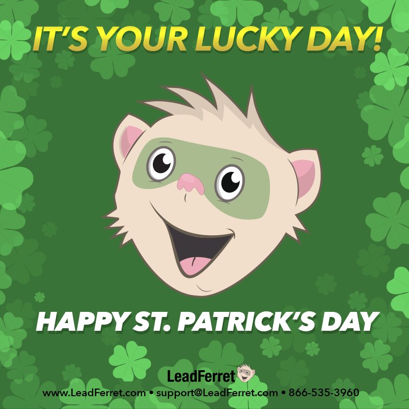 LeadFerret1's tweet photo. Happy #StPatricksDay Email, call or chat with us to get free #data.  #datascience #socialmarketing #marketing #api @LeadFerret1 #bigdata https://t.co/hpVZG51aby