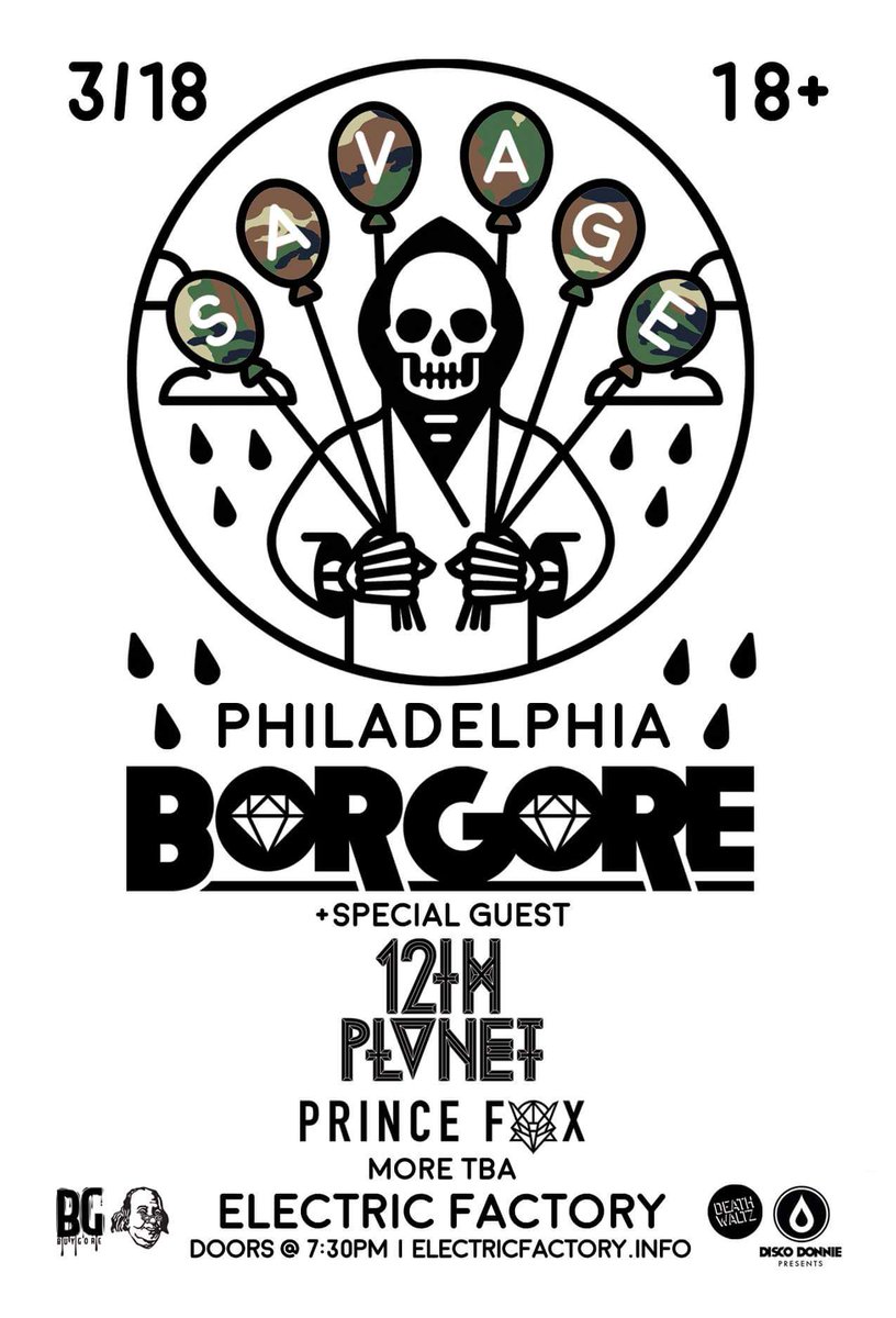 TOMORROW at @EFactoryPhilly:

#SAVAGE ft.
<a href="/Borgore/">Borgore</a> <a href="/12thplanet/">12TH PLANET</a>
<a href="/PrinceFoxMusic/">Elis Rashida</a> <a href="/Its_Warden/">warden</a>
<a href="/EvanRileyMusic/">(evanriley)</a>

ticketmaster.com/event/02005187…