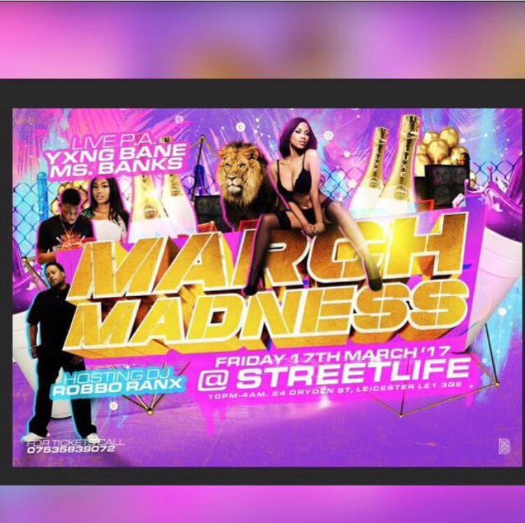 RobboRanx's tweet photo. Leicester we Kicking dung the building TONIGHT Streetlife Dryden St LE13QE for #MarchMadness alongside @MsBanks94 @yxngbane #ShellShellShell https://t.co/riHRUfpS7N