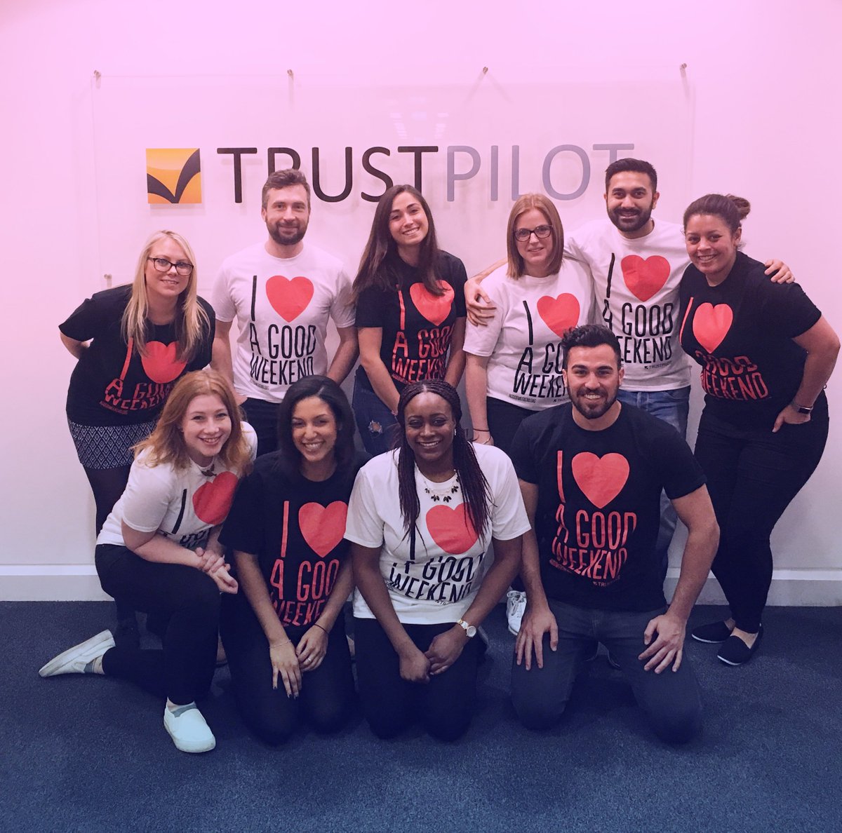 Trustpilot's tweet photo. Check out our tshirts! Trustpilot are proud to be sponsors of @AGoodWeekend17 and our team are so excited to try something new #agoodweekend https://t.co/Q9Ke9r9krH