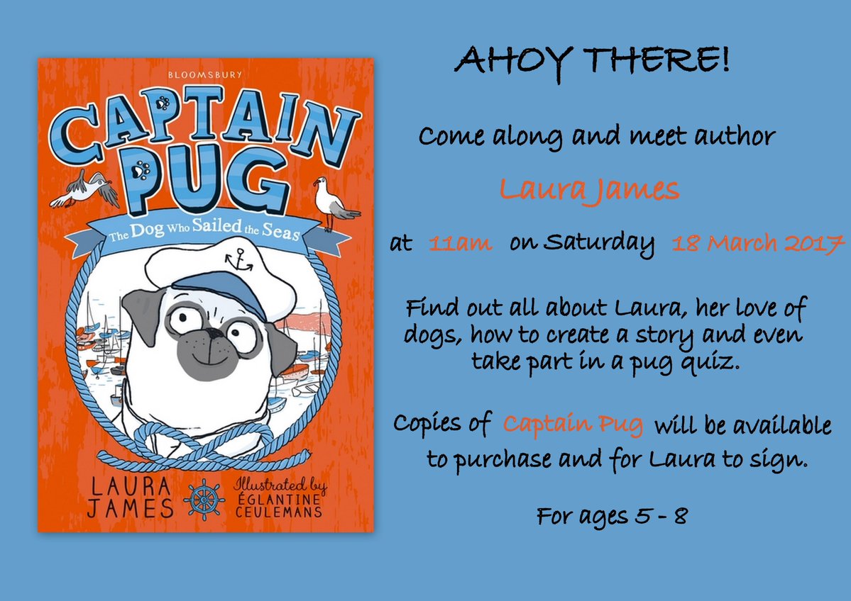 KidsBloomsbury's tweet photo. Meet @PugandLadyM, author of #CaptainPug, at @WaterstoneDorch this Saturday! https://t.co/aiqX2uPTdo https://t.co/FPn5FGNTcH