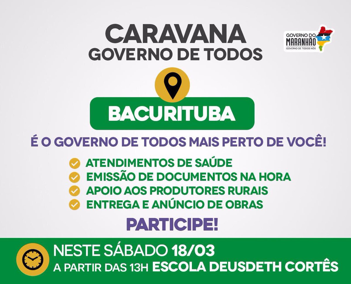 SaudeGovMa's tweet photo. 👍🏻A Caravana do Governo de Todos está em Palmeirândia. Amanhã, 18, é a vez de São Vicente Ferrer, às 9h e Bacurituba, às 13h. Participe! https://t.co/nt1E3CcvC1