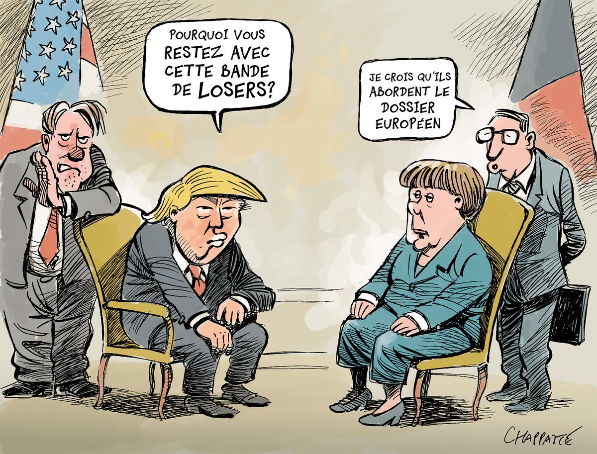 Trump et Merkel discutent - © Chappatte dans @letemps , Suisse