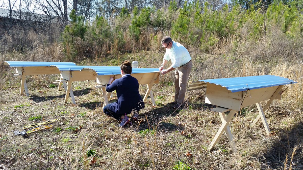 fengphysics's tweet photo. Finished all construction, hives are ready to have bees installed tomorrow! Thanks again for the help @TusseyTweets @MVPSchool https://t.co/WGWz04O7V5