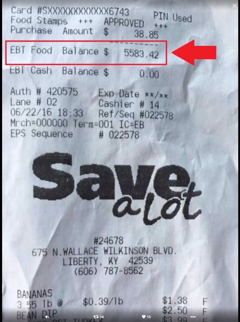 denemebonusu_26's tweet photo. Check out the balance on this EBT card (foodstamps). I called the store number on the receipt to make sure It is an actual grocery store. https://t.co/lQswfvvLSW