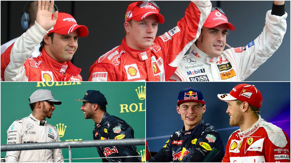F1's tweet photo. 7 DAYS TO LIGHTS OUT 🚥

Number of #F1 race winners on the 2017 grid = 7 

These guys 👀 📸

#F1isBack #AusGP https://t.co/rS5s7mDN19