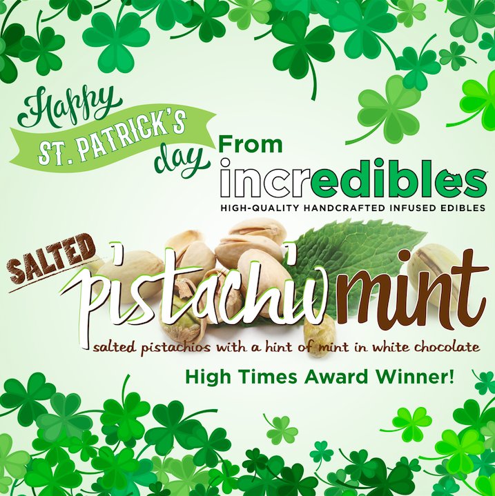 iluvincredibles's tweet photo. Happy St.Patty's Day! 
#saltedpistachiomint #dontmixwithalcohol #besmart #eportion #startlow #goslow #wait2hours #cannabiscommunity 
💚🍀💚 https://t.co/8BeZyW29R9