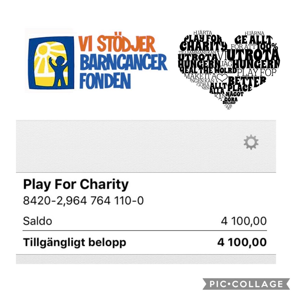 playforcharity_'s tweet photo. Bra start! 4100kr inne på kontot efter dag ett! #playforcharity https://t.co/xyTEeE8SjR