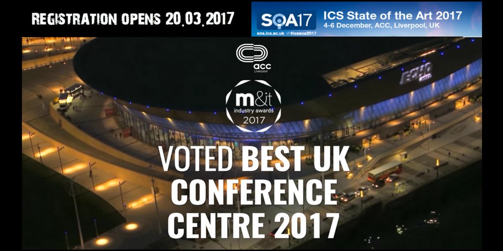 stevemathieu75's tweet image. Registration: soa.ics.ac.uk 
Venue: accliverpool.com 
ACC Liverpool Virtual Tour youtu.be/AY1F6E1VVBk 

#ICSSOA2017