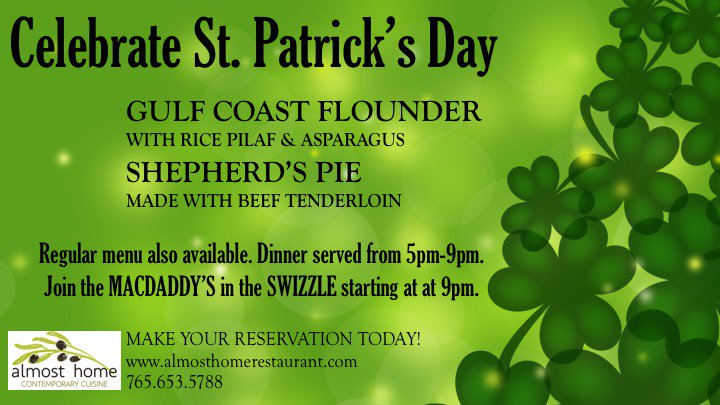 TheMacDaddys's tweet photo. @swizzlestickbar St. Patty's Day party! Start it with an awesome Irish meal, and catch our entertaining show after. 9pm start https://t.co/gdAmiy6bS5