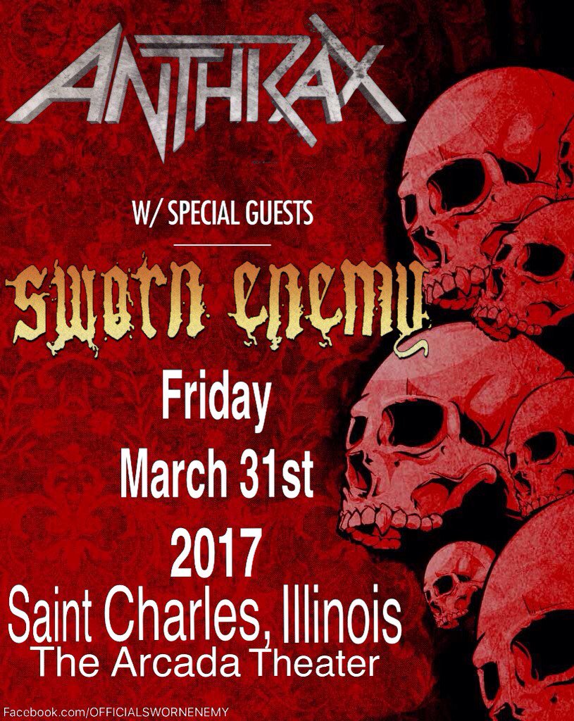 Coming up quick March 31st St Charles IL, <a href="/SwornEnemyNYC/">Sworn Enemy</a> and <a href="/Anthrax/">Anthrax</a> this one is gonna rage!! #anthrax #swornenemy