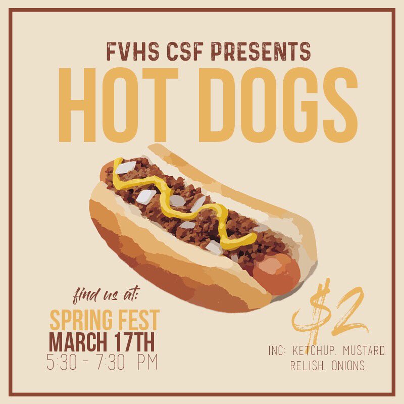 csfvhs's tweet photo. 🌭🌭Come out &amp; support CSF by buying hot dogs at Spring Fest, TODAY!! 🌭🌭 https://t.co/Gvi6ZbhNcH