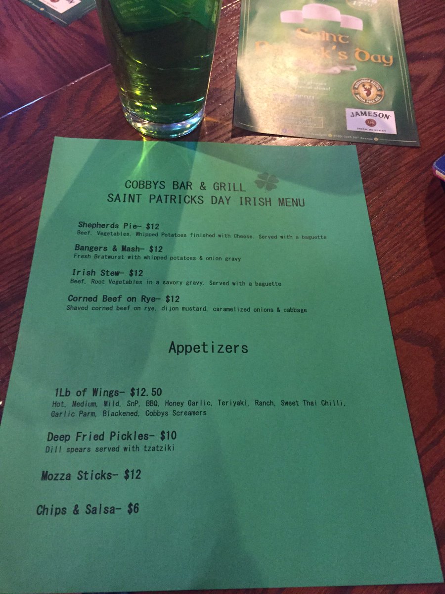 CobbysRD's tweet photo. Well it's official. #StPatricksDay is in full swing. I just had the Shepherds Pie. FANTASTIC! Come join us. #GreenBeer #ItAllStartsHere https://t.co/WUkK2O3uwv