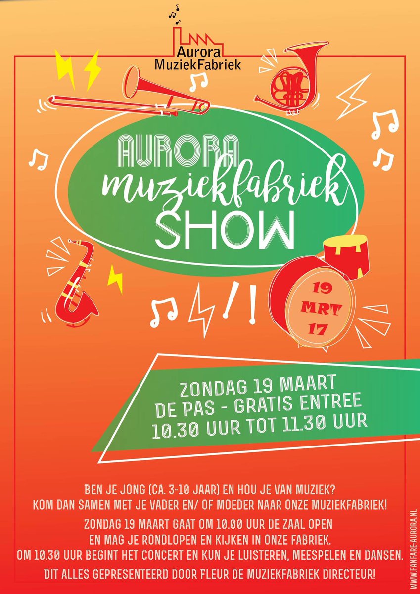Zondagochtend geven we in <a href="/depasheesch/">De Pas Heesch</a> een speciaal concert voor #kinderen van 3 tot 10 jaar: De Aurora Muziekfabriek Show! <a href="/allenuitheesch/">allenuitheesch</a>