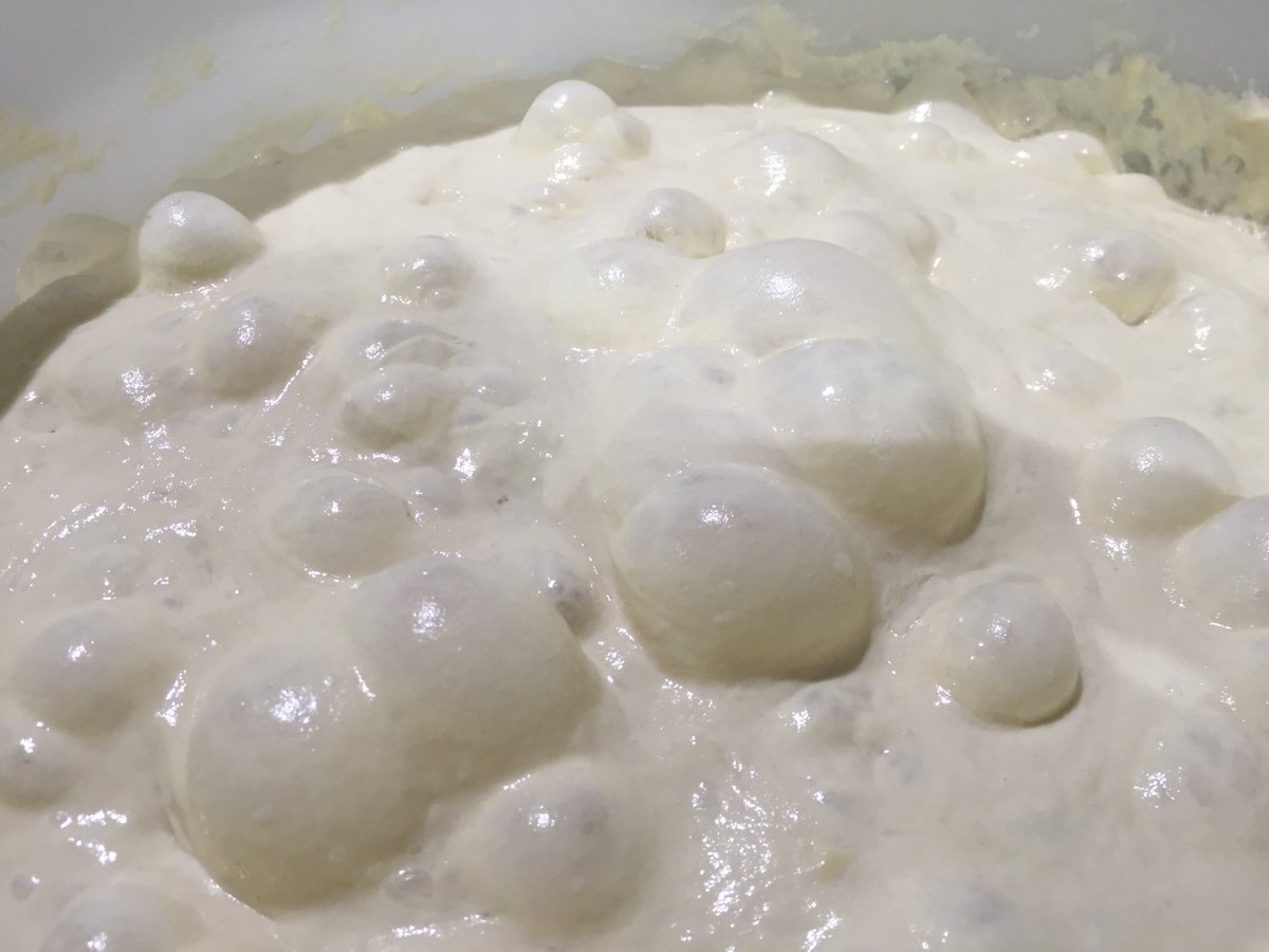 Bubbly poolish after 20hrs in the fridge, combined with sourdough to make the White, Granary &amp; baguette
#realbreadireland