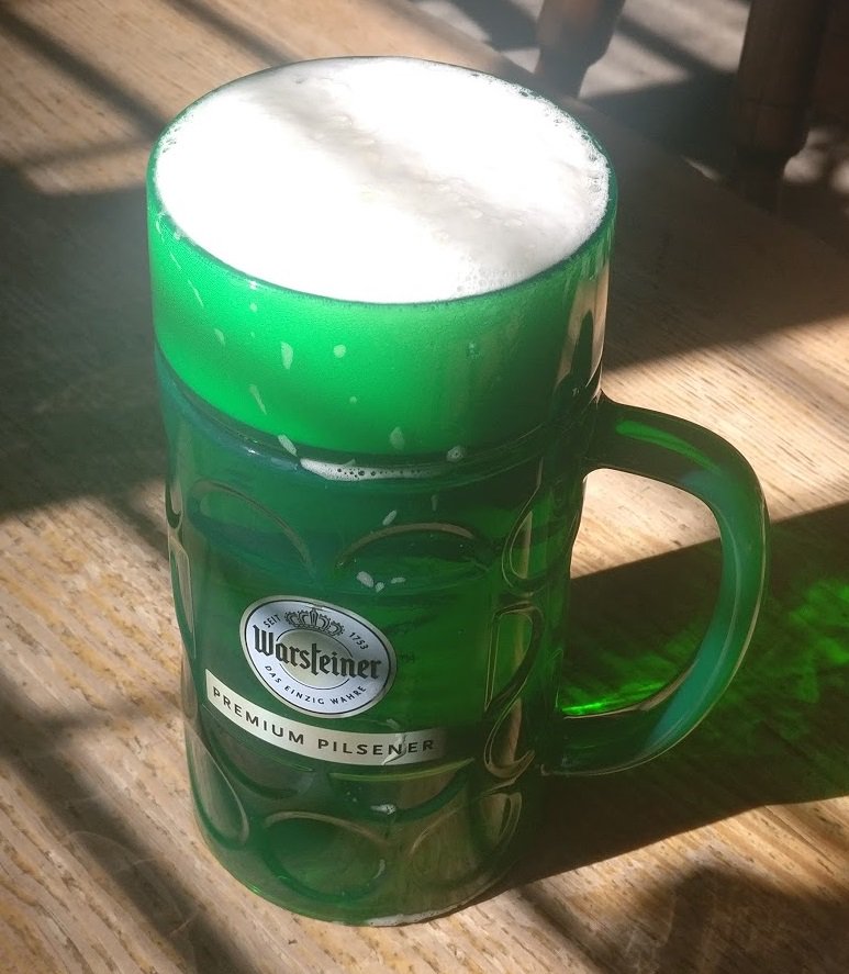 The green "Warsteins" are here! Celebrate St. Patrick's Day <a href="/zumschneider/">Zum Schneider</a>. Drink 2 Mass, get one for free, and take the Stein home!