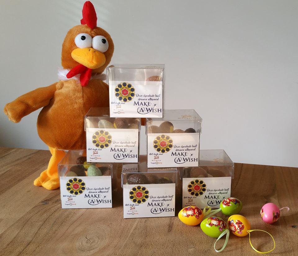 Onze lekkere paaseieren laten dromen uitkomen! De opbrengst is voor Make-a-Wish! Eén kubus is € 7,50. Bestel via ladiescircle51@gmail.com!