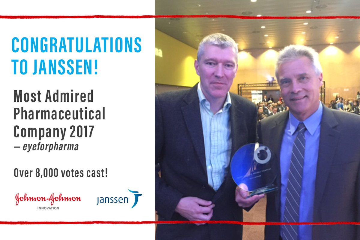 JNJInnovation's tweet photo. Congratulations to @JanssenGlobal for winning @eyeforpharma “The Most Admired Pharmaceutical Company 2017” #E4PBarca #unitepharma #JNJ https://t.co/KN6JHs5mzD