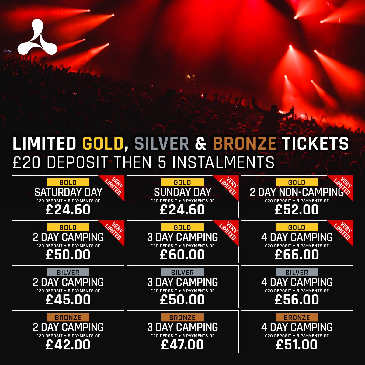🥇🥈🥉 VERY LIMITED Gold, Silver, Bronze tickets left! Miss it, miss out > po.st/cftluxury 👊‼️💥 #Creamfields2017 #CreamfieldsTwenty