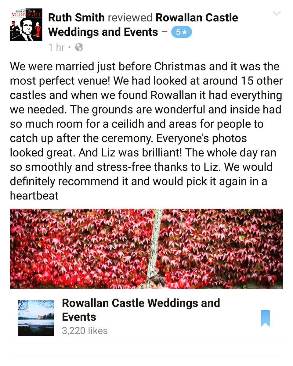 Amazing 5 star review on our Facebook page from one of our wedding couples last year x
