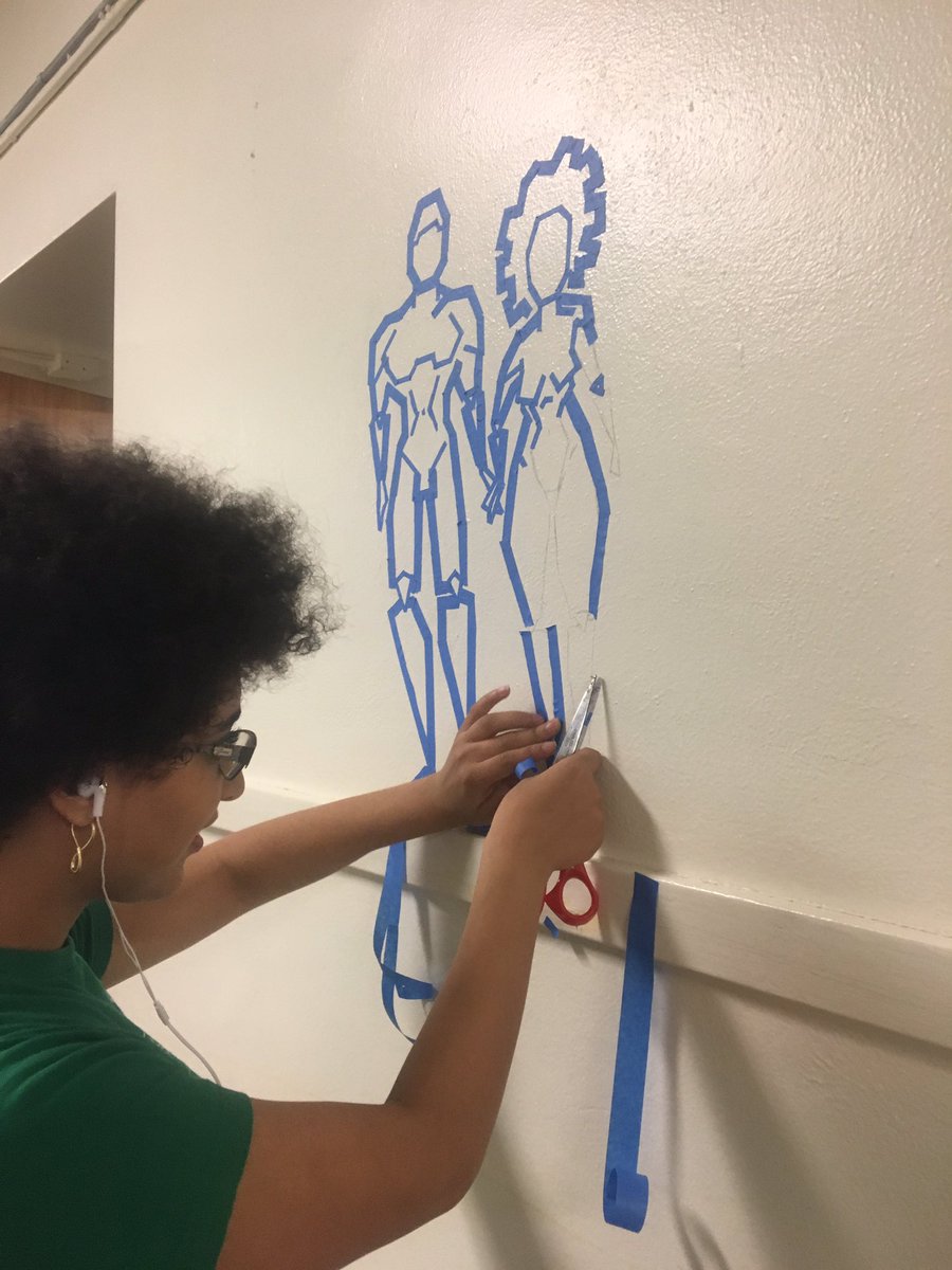 Last hour of school before break, and the <a href="/SJWillisEd/">SJ Staff</a> students are still being creative -tape art. #sd61learn