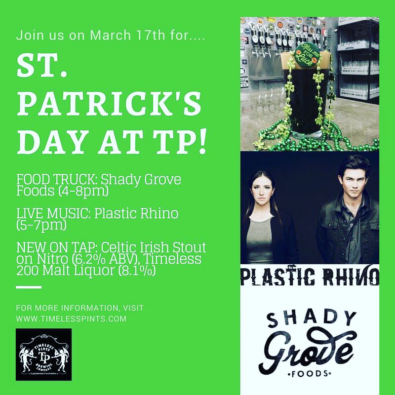 plastic_rhino's tweet photo. Today in The LBC we getting down with St. Patty's Day @timelesspints !!! 5-7PM.
Come rock with us! 🍻🍻🍀 https://t.co/cTRsllWE1l