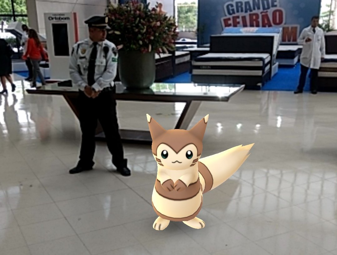 wesleyol's tweet photo. This Furret is impersonating the mall's guard #FirstCatchFriday #PokemonGO https://t.co/IZbfGeiFLU