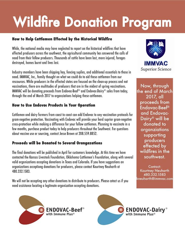 ENDOVAC's tweet image. Share the word, buy your Endovac for spring vaccine work this month to help those effected by wildfires in the Southwest. #immvac #wildfires