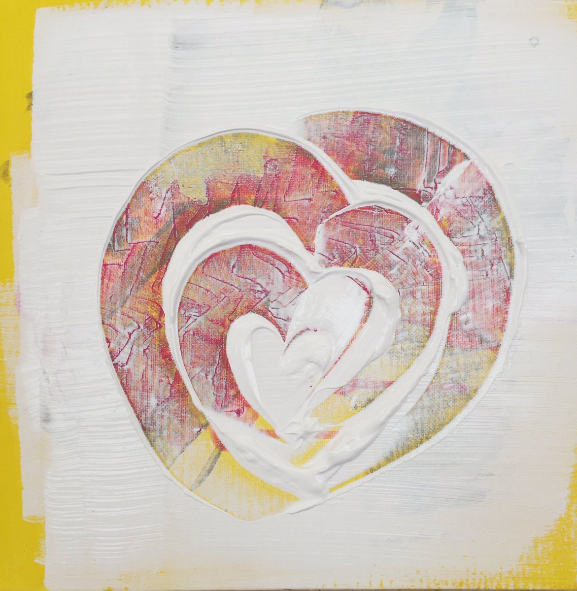 Serie 3 💛Lente Hart 30x30 cm #lente #art #painting #hearts #spring #artist #followyourheart  #love #yellow #pink #white #lovemywork 🌟