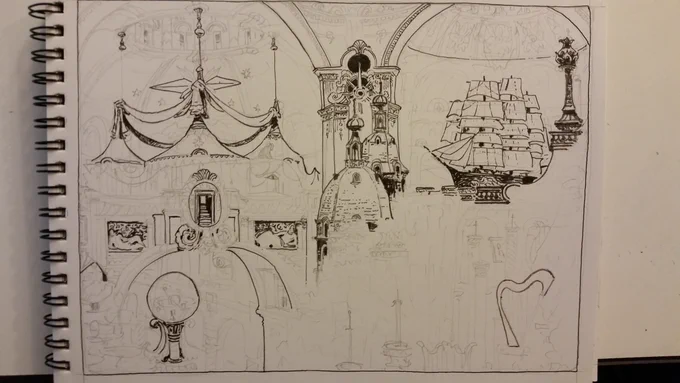 In progress of an architectural fantasy illustration i'm workin on between getting comics pages done. 
