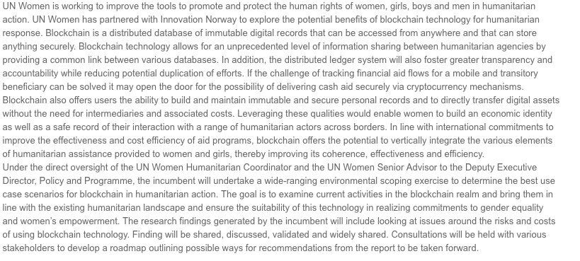 DelRayMan's tweet image. UN Women is hiring a blockchain consultant! Very cool. jobs.undp.org/cj_view_job.cf…