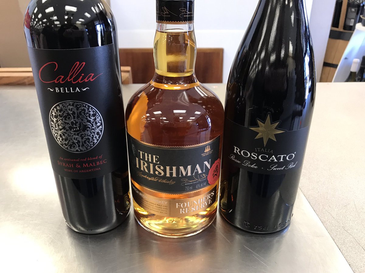 BusaSalem's tweet photo. Stop by and sample Callie Bella Syrah+Malbec, Roscato Rosso Dolce + The Irishman Whiskey! #HappyStPatricksDay! #FreeTasting 🥃 🍷 🍀 🌈 https://t.co/0iw3pmnNUo