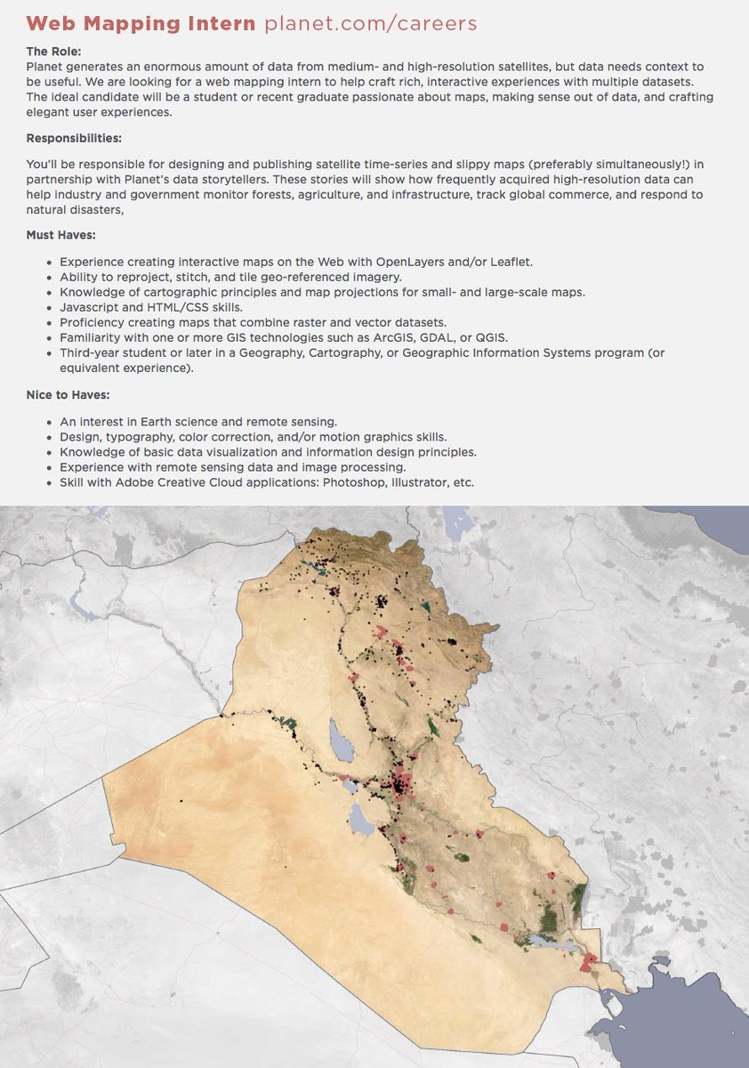 rsimmon's tweet photo. Looking for a paid internship in web mapping? Come help me, @planetlabs, &amp; @sadbumblebee make great things https://t.co/04oE3JBRw6 https://t.co/eB6wzKRhg4
