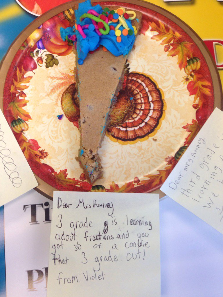 LyonK8's tweet photo. Fraction work I. Grade 3.  My third graders know I love treats! https://t.co/Q0xfpryl5O